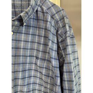 Faded Glory XL Button Down Shirt Blue Plaid Workwear Paint Stained Cotton Flanne
